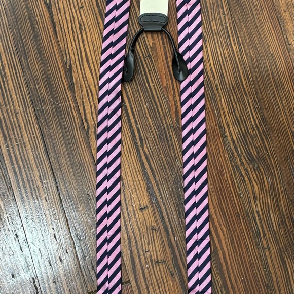 Brooks Brothers Pure Silk Calfskin Leather Paddles Suspenders O/S Silver Logo - Picture 3 of 6